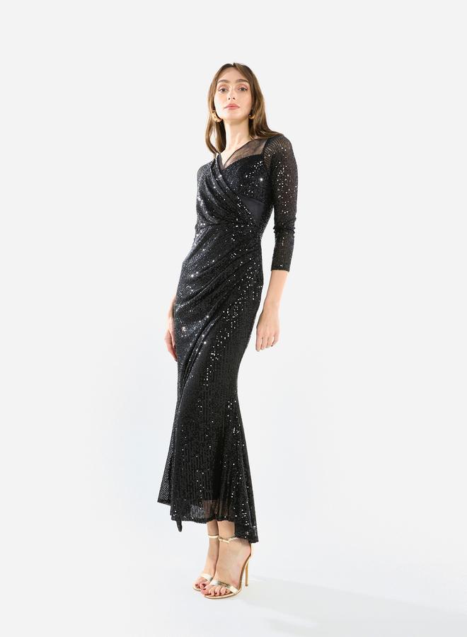 House of Moda Women Sequin Wrap Slit Maxi Dress - Image 2